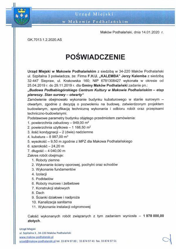 Referencja - Urząd Miejski w Makowie Podhalańskim